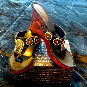 Gorgeous Wooden Heel Wedges, Size 8